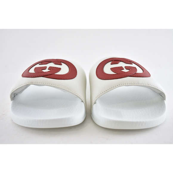 Gucci Pursuit Slides White Red Nappa Leather GG Logo Flat Flip Flop Sandal 36 - Picture 6 of 12
